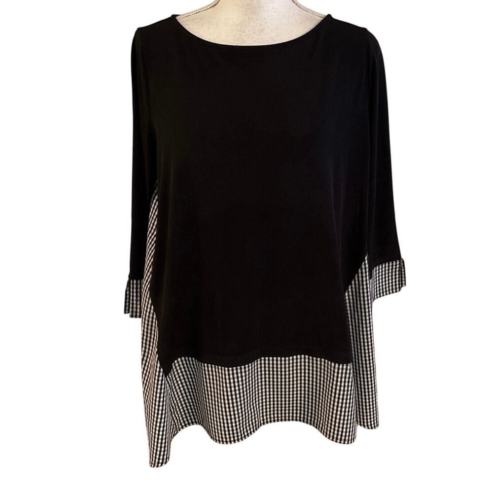 IC by Connie K Size M Mixed Media Tunic Top Shirt Gingham Swing Lagenlook